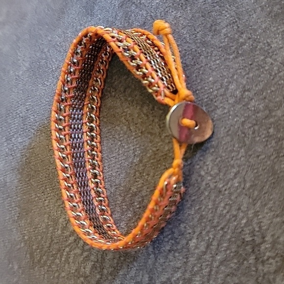 HANDMADE Orange Macrame Chain Bracelet - Picture 2 of 6